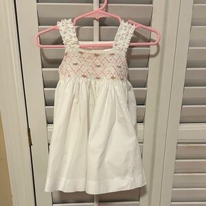 Edgehill Collection White Dress with Pink Smocking